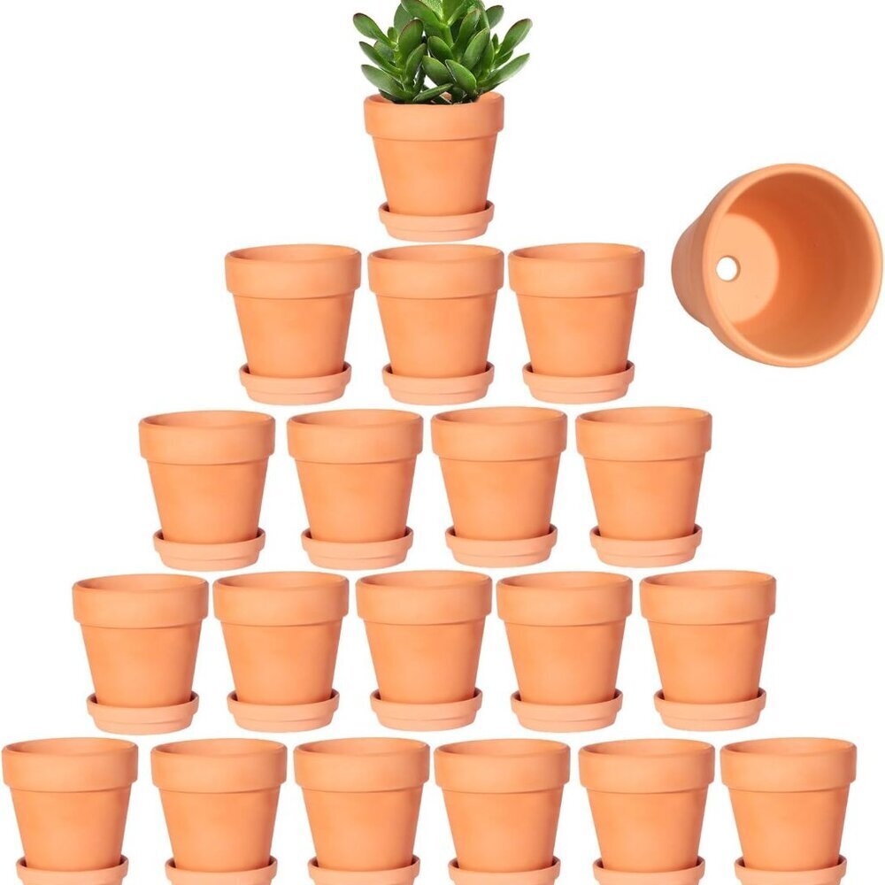 3 Inch Terracotta Pots with Saucer-20 Pack Succulent Cactus Plant Pots with Drai